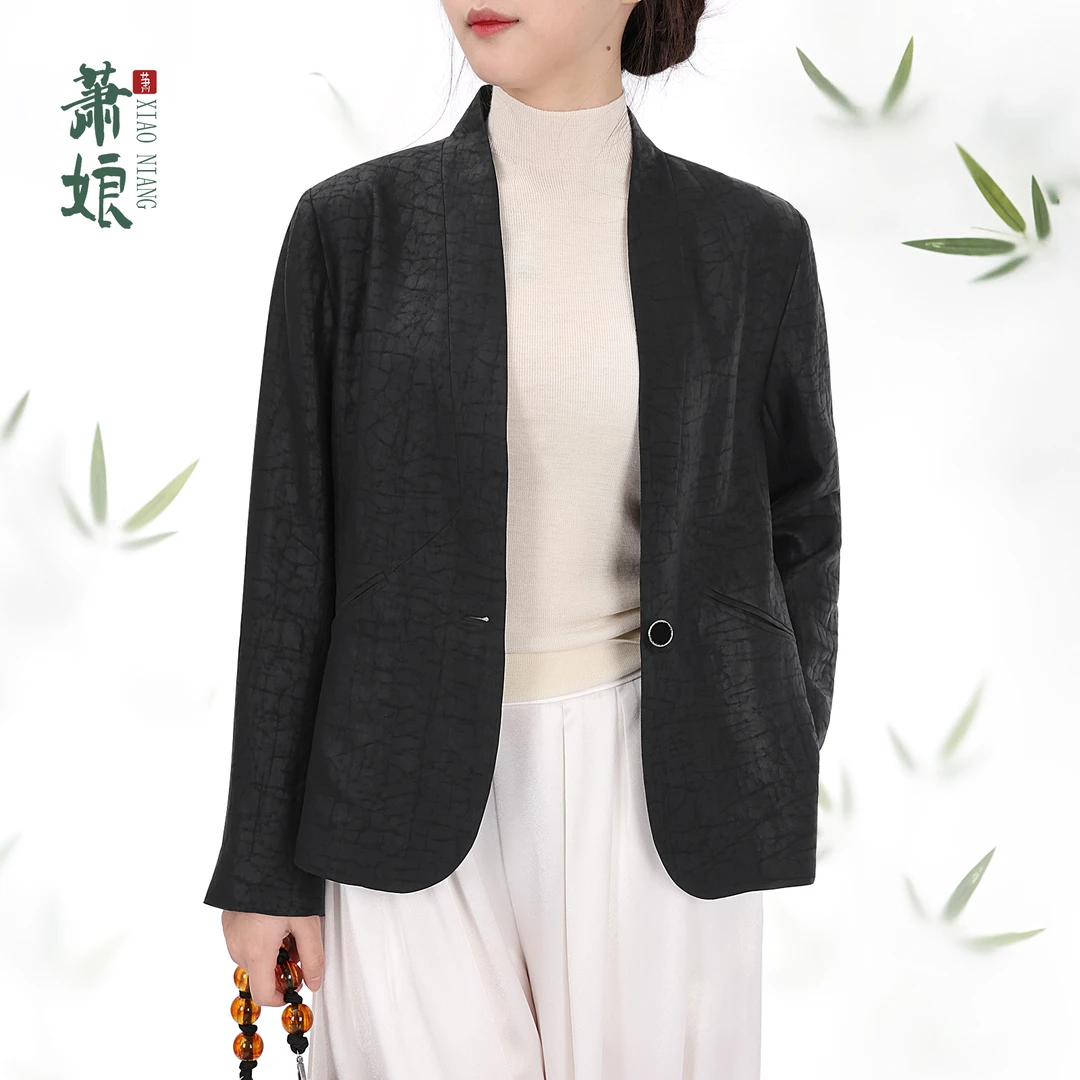 萧娘【飒爽】香云纱锻龟2025秋冬新款外套长袖小西装国风上衣5810