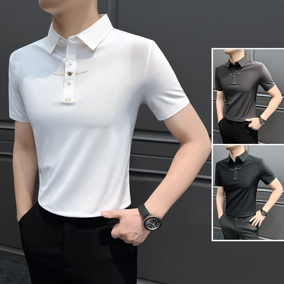 无痕polo衫男款爆款2025新款商务休闲男装夏季冰丝凉感短袖男t恤