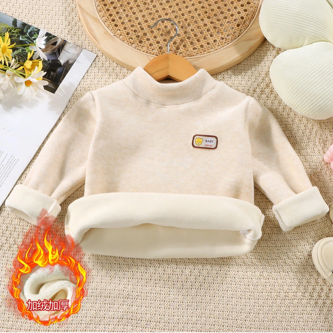 【加厚宝宝绒】秋冬儿童半高领打底衫男孩女孩一体绒保暖上衣内搭