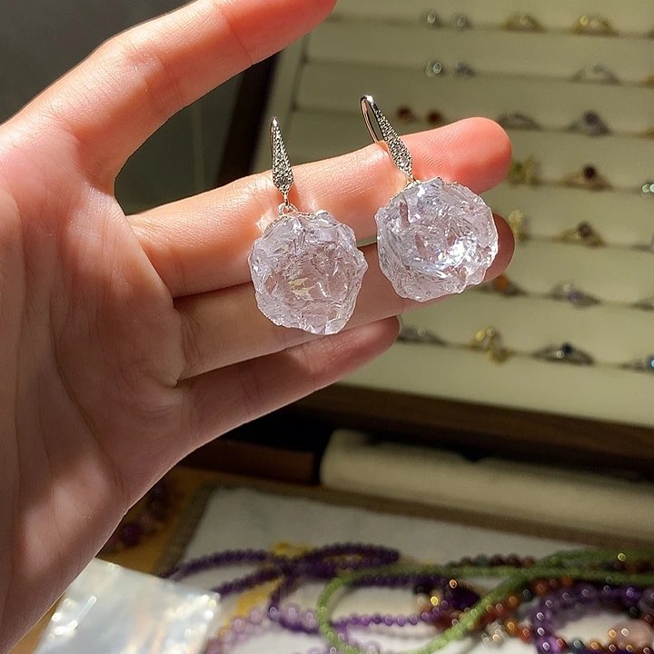 水晶耳饰银S925镶嵌不返运费