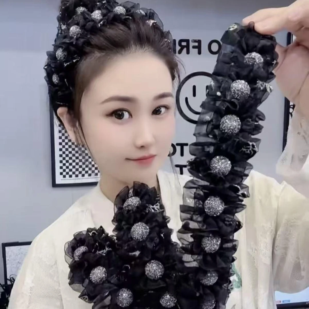 轻纱8球双层花边发箍洋气高颅顶网红发卡砂糖球球防滑齿发饰