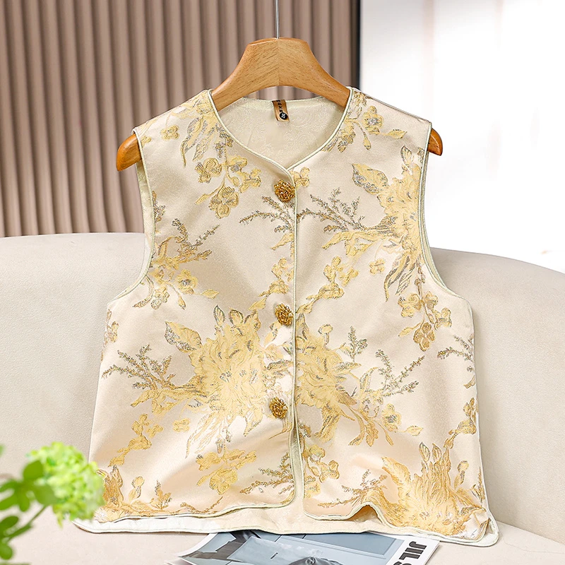 新中式提花刺绣马甲女春夏新款时尚气质国风无袖背心坎肩上衣外穿