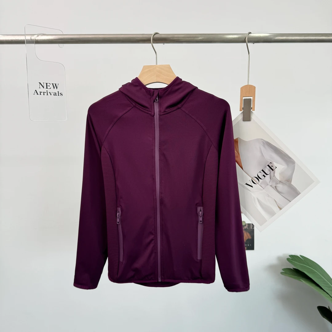 B148出口欧美短款修身塑形运动休闲连帽拉链衫瑜伽外套健身速干