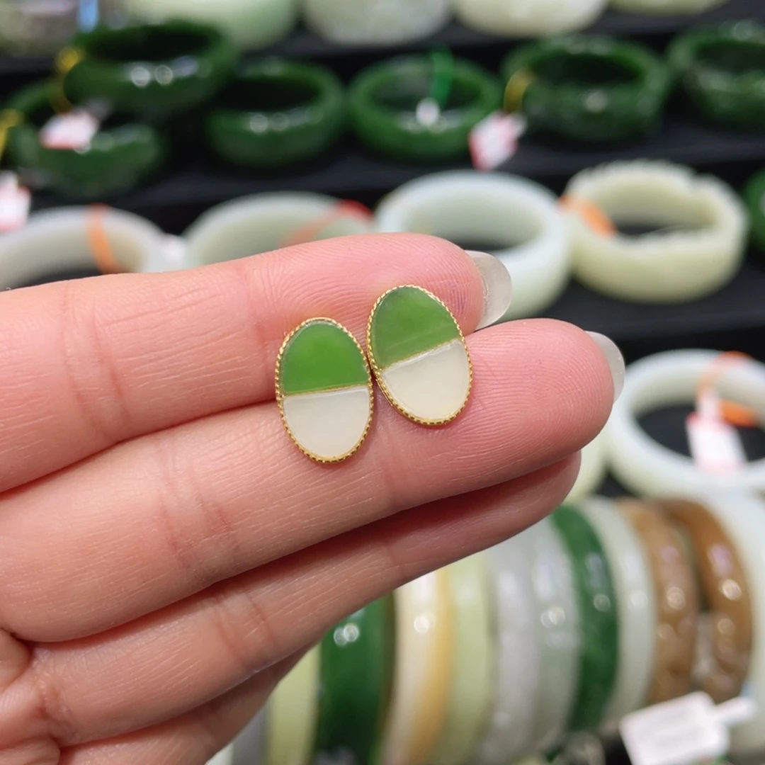 银S925镶嵌和田玉耳饰