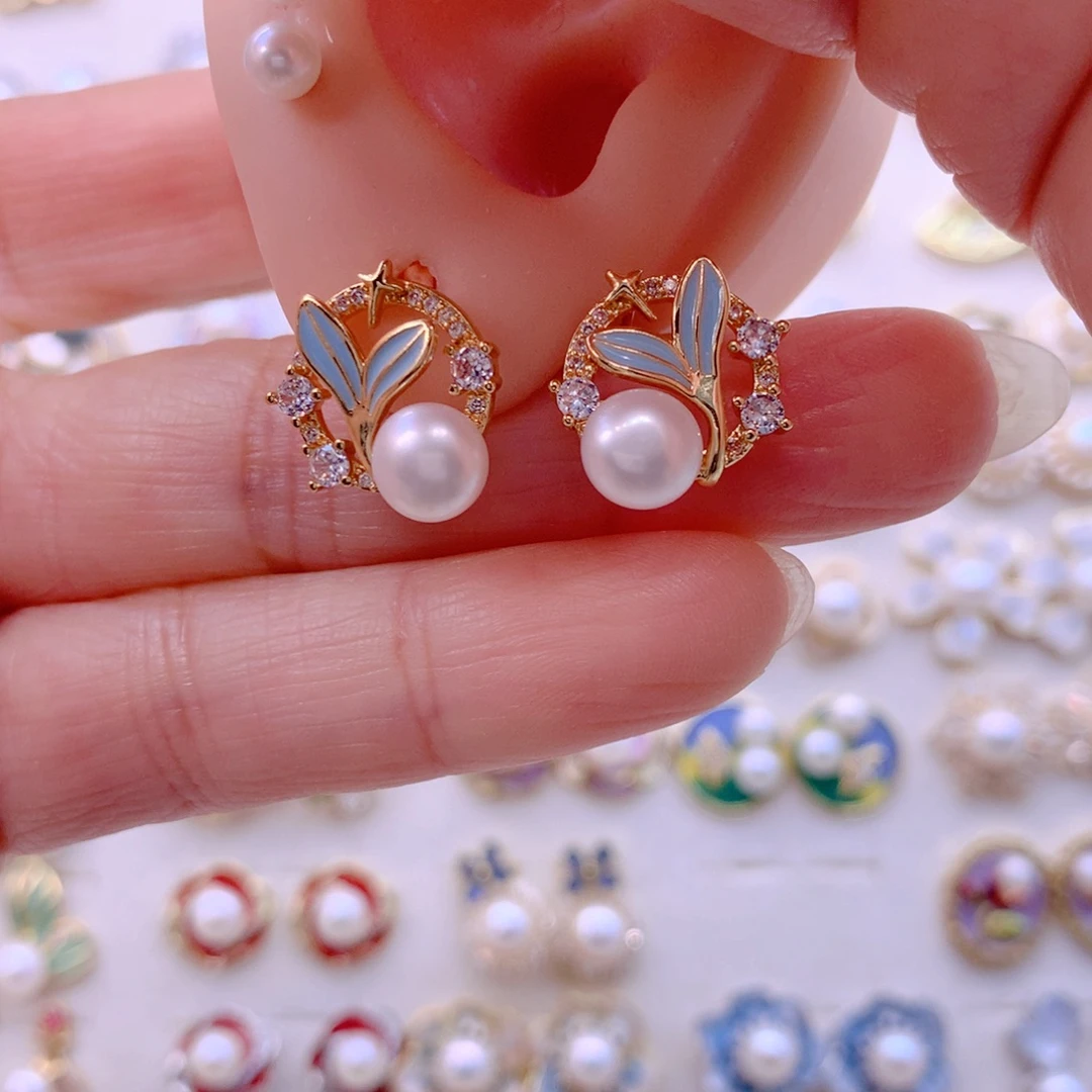 合金淡水珍珠耳饰