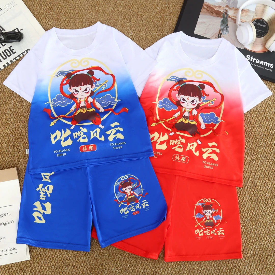 夏季哪吒奥特曼速干套装男孩男童篮球小童卡通服装4-5岁夏装