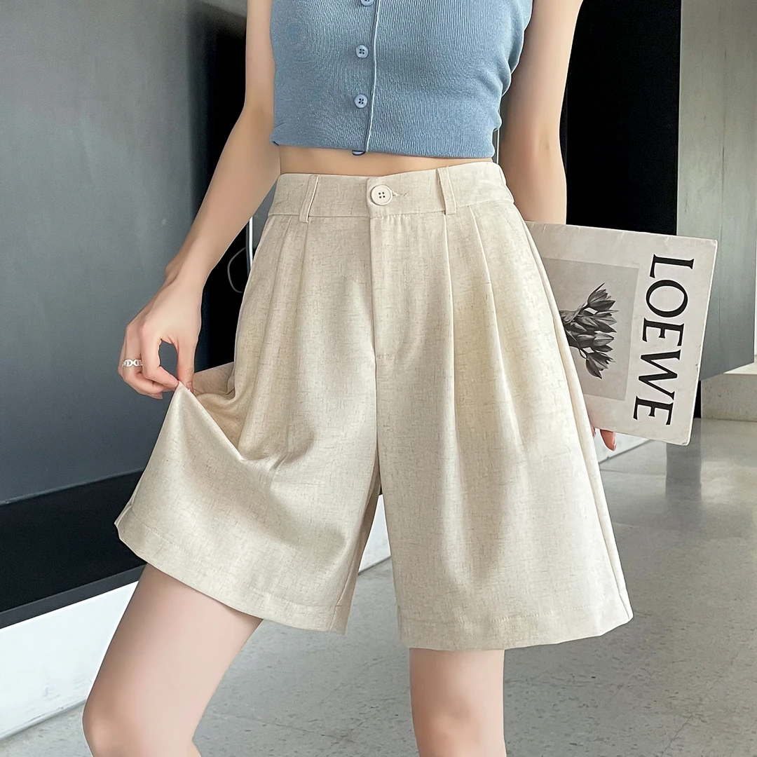 天丝亚麻短裤女夏季2025新款高腰显瘦a字休闲薄款五分阔腿热裤子