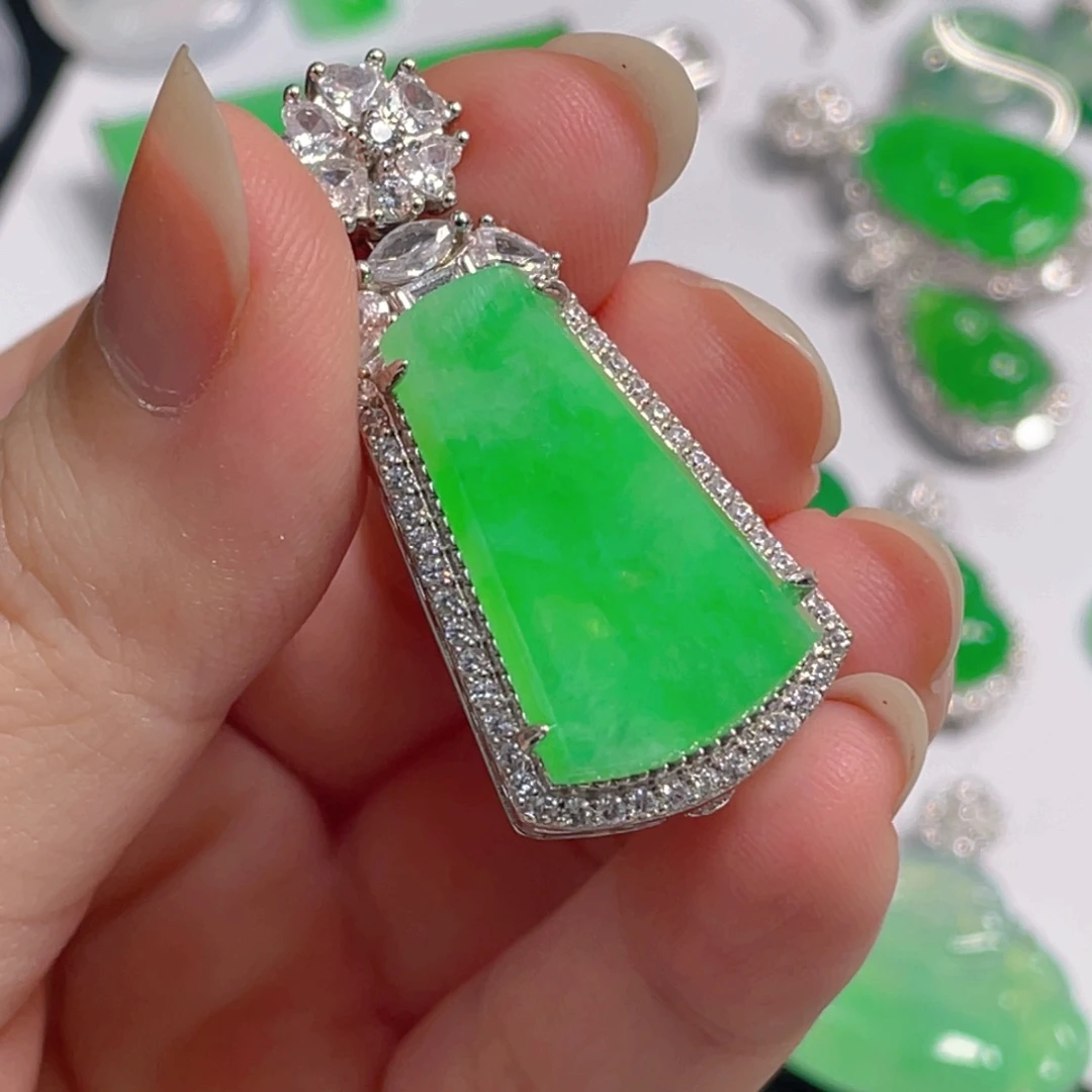 一***籽翡翠银S925镶嵌吊坠(不含链)