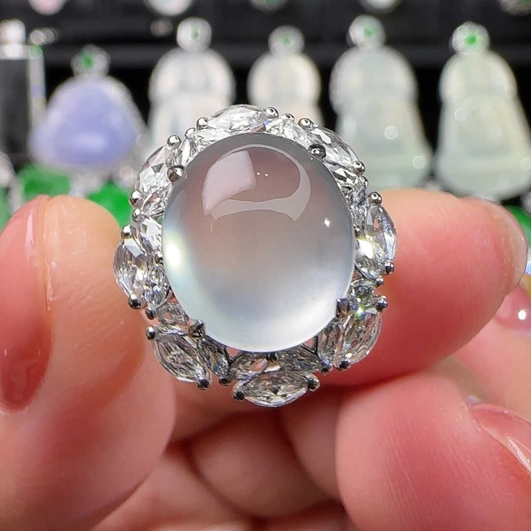 翡翠18K金镶嵌戒指天然翡翠