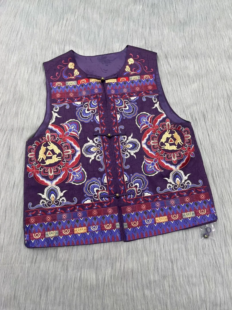 【紫栖】玛薇丝早秋新款民族风香云纱重工国风复古时尚提花马甲