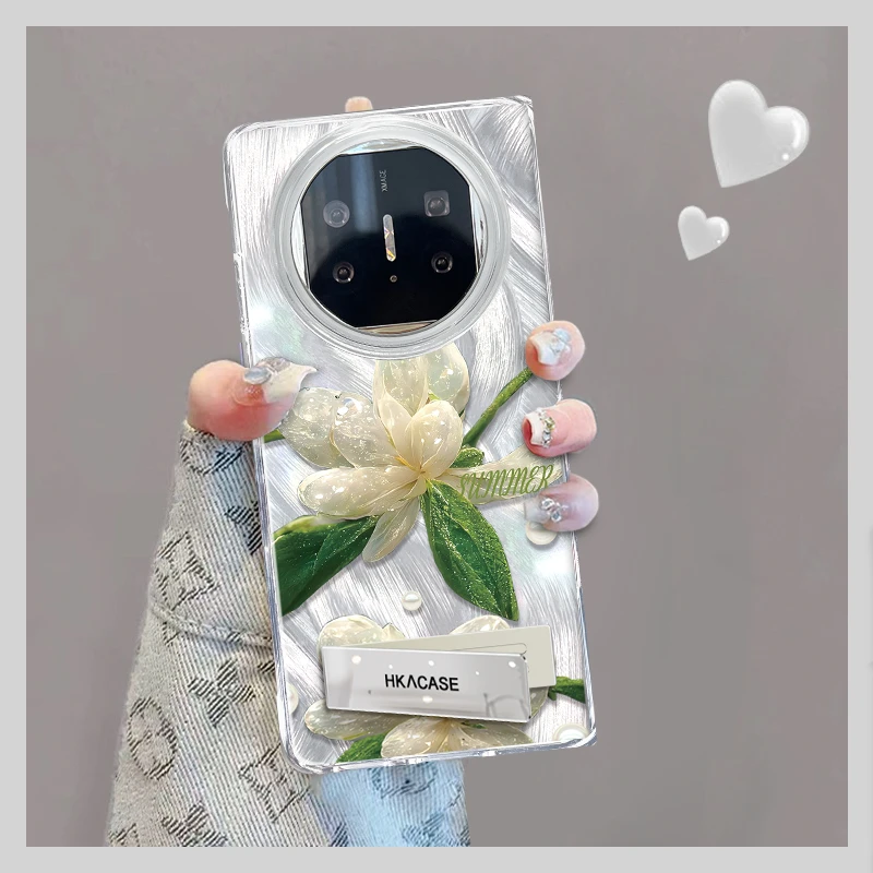 适用华为matex5新款水晶花折叠羽纱壳全包简约ins保护套