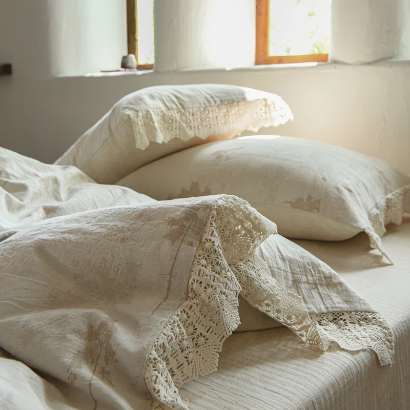 【云栖雅织-忘南枝】森海北屿独家新中式简约高级感棉麻提花四件套