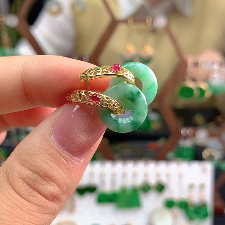 翡翠银S925镶嵌耳饰