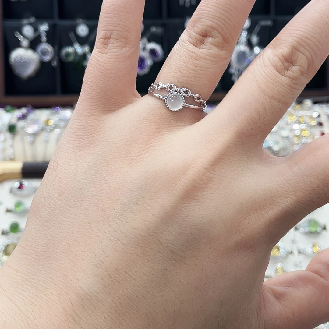 蛇纹石玉银S925镶嵌戒指