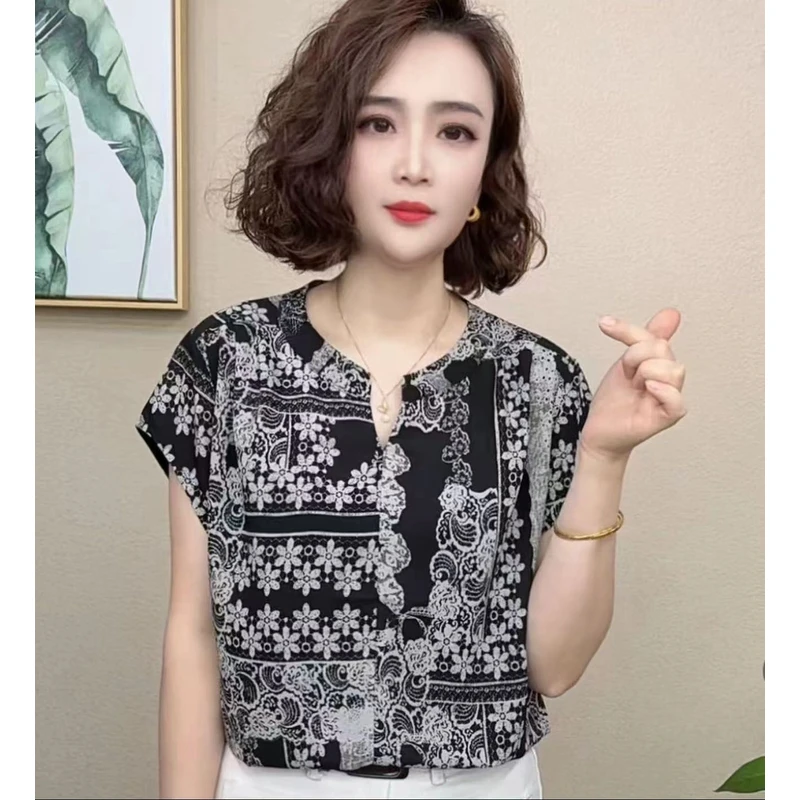 2025新品时尚洋气百搭减龄碎花短袖女T恤上衣#55568