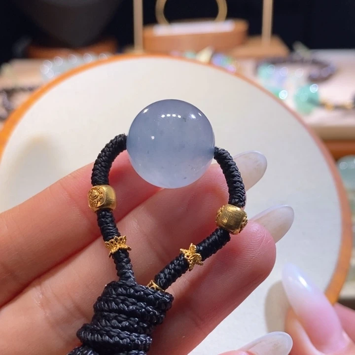 翡翠18K金镶嵌吊坠(不含链)翡翠星空蓝紫大珠卡18+