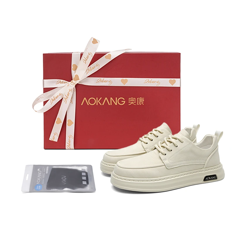 Aokang/奥康2025冬季休闲加绒保暖防水百搭增高潮流低帮板鞋男鞋