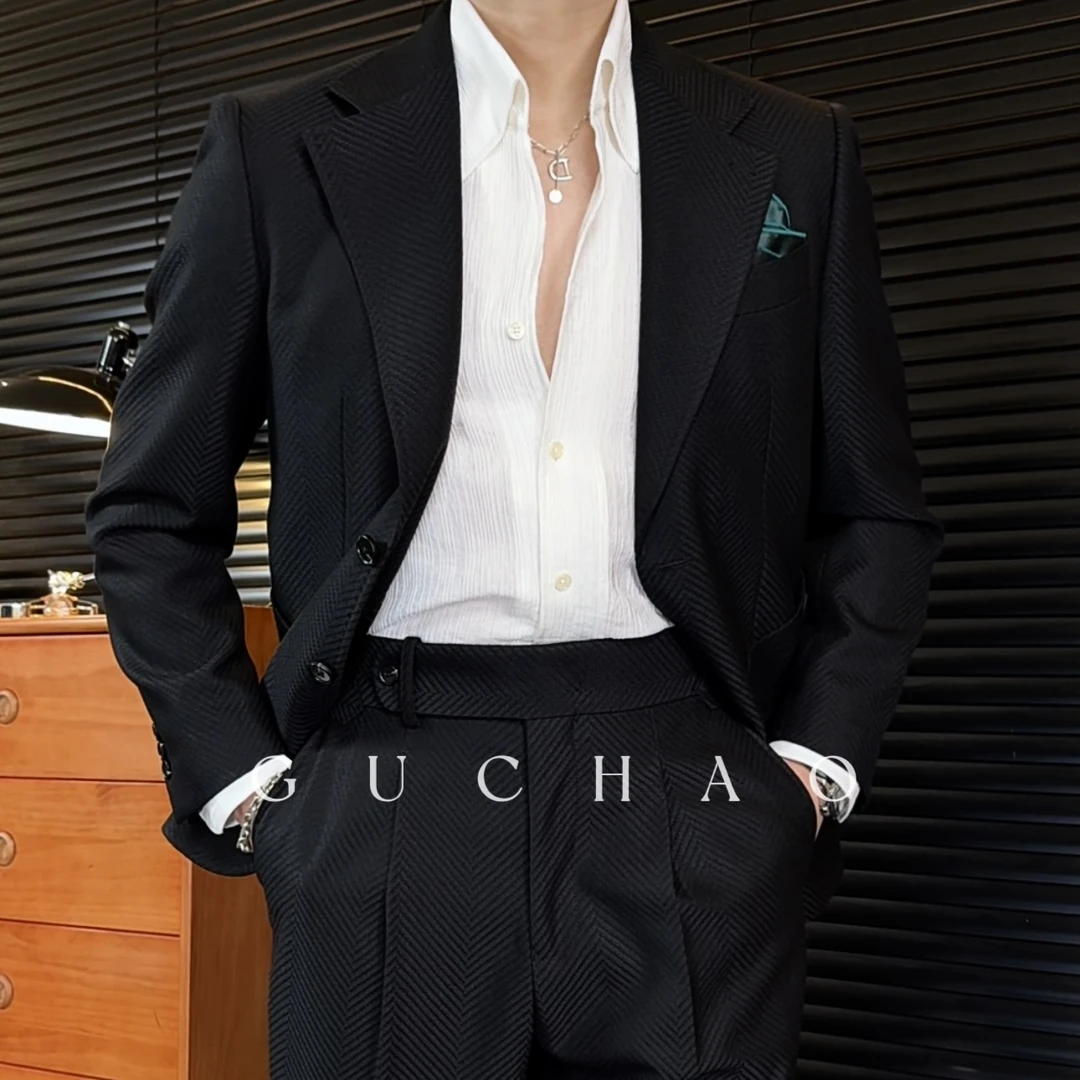 【Gc-古潮】--上新-春秋季高级压轴纹英伦轻奢平驳领西装套-两件套