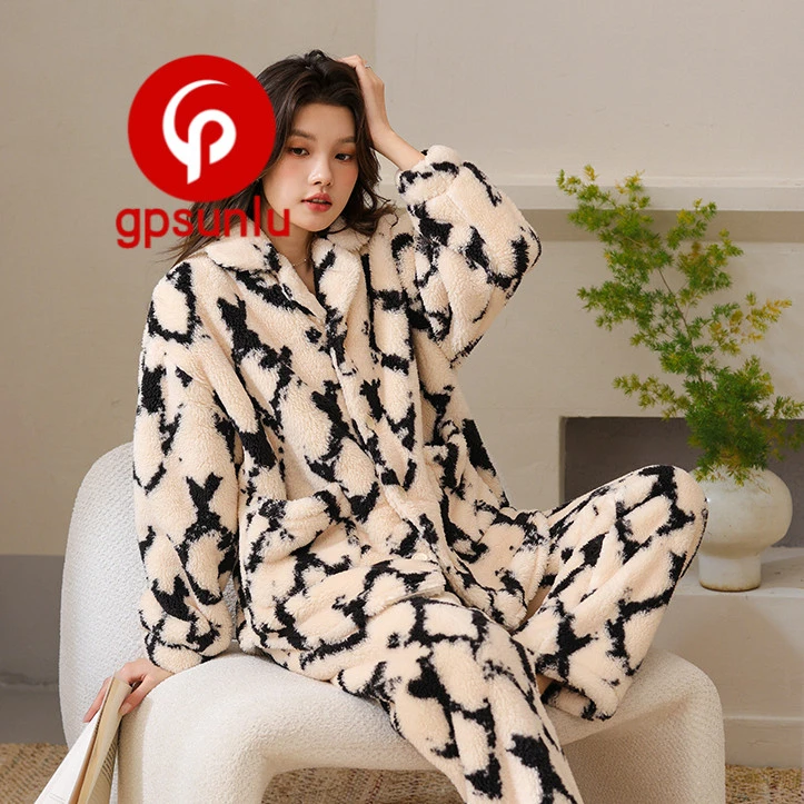 gpsunlu毛绒绒冬季舒棉绒女士过冬睡衣韩系加厚保暖珊瑚绒家居服