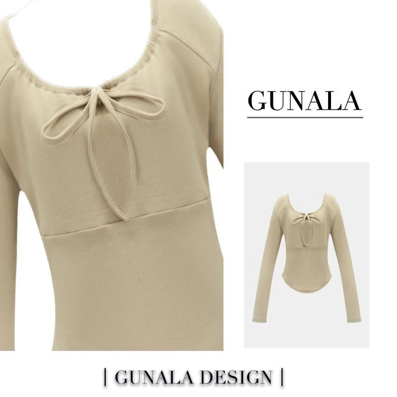 清清！系带设计早秋显瘦抽绳百搭两色设计感打底衫-L043