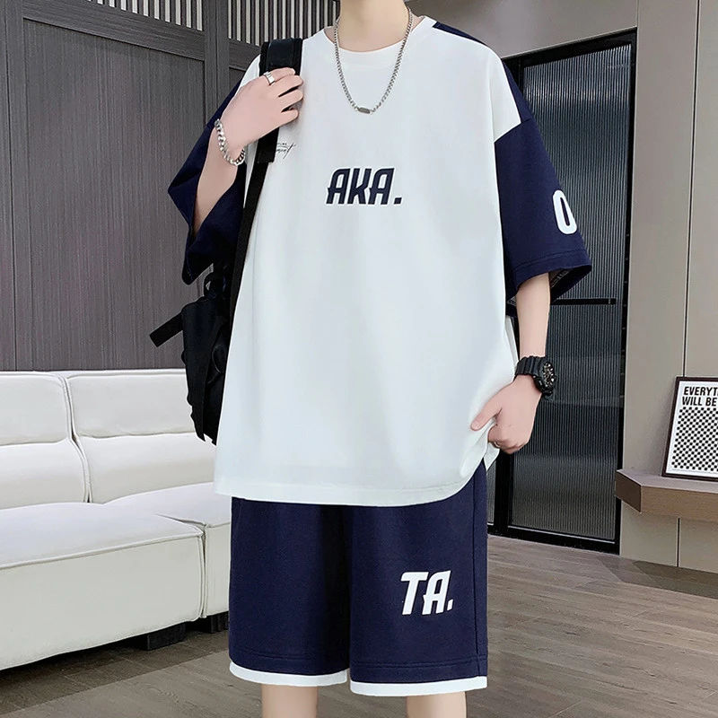 青少年短袖T恤男士短裤套装2025新款夏季酷帅气男装穿搭配一整套