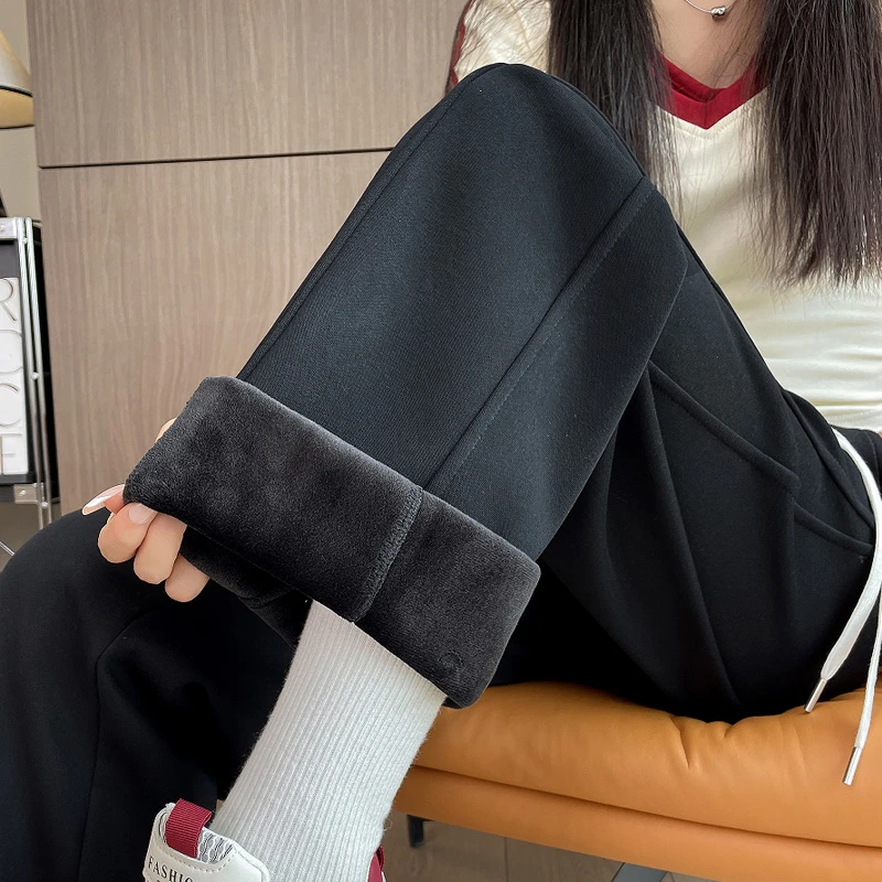 加绒加厚窄版阔腿裤女直筒休闲运动卫裤香蕉春秋冬季爆款保暖外穿