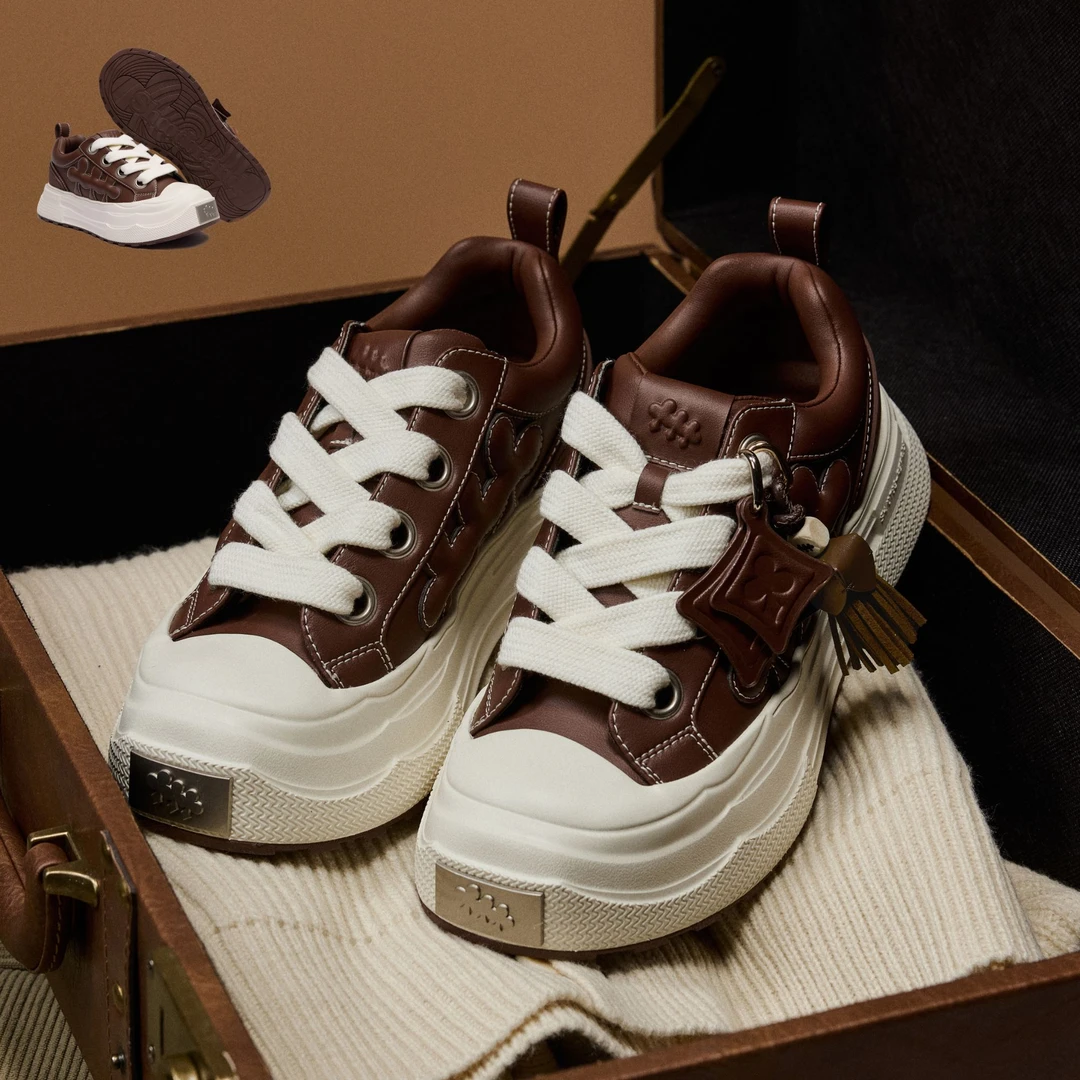 【皮面棕】重奏棕梅板鞋厚底增高皮面秋季琥珀流光SHOOTBRAND