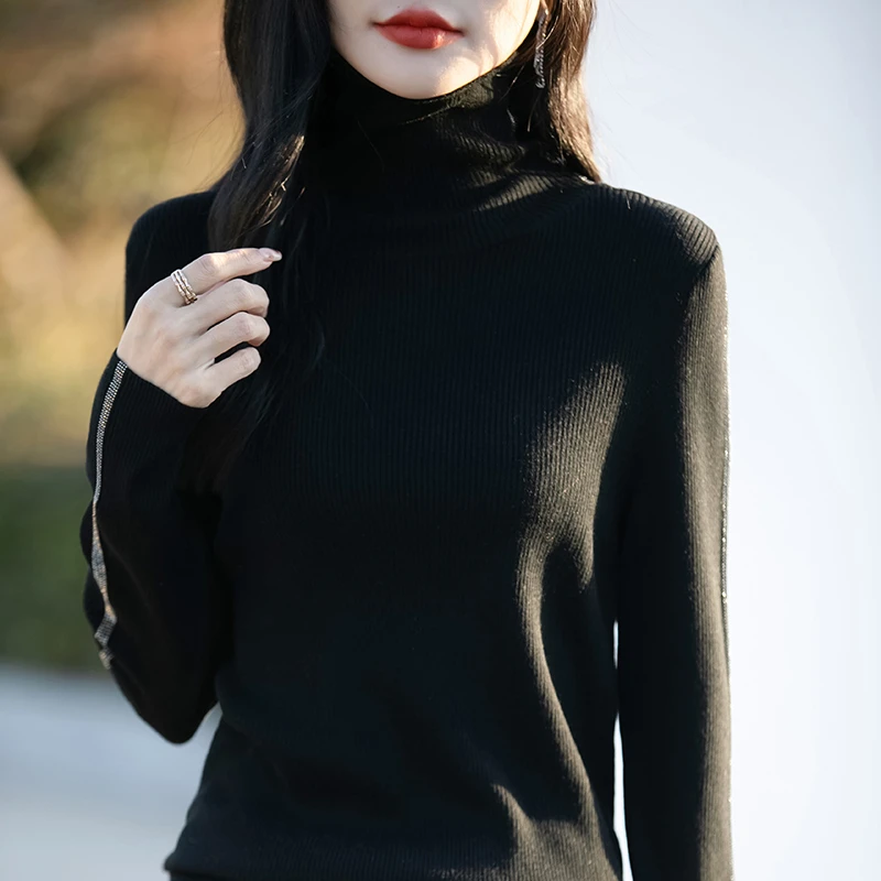 2025春秋新款时尚休闲打底衫半高领针织衫修身显瘦百搭毛衣上衣女