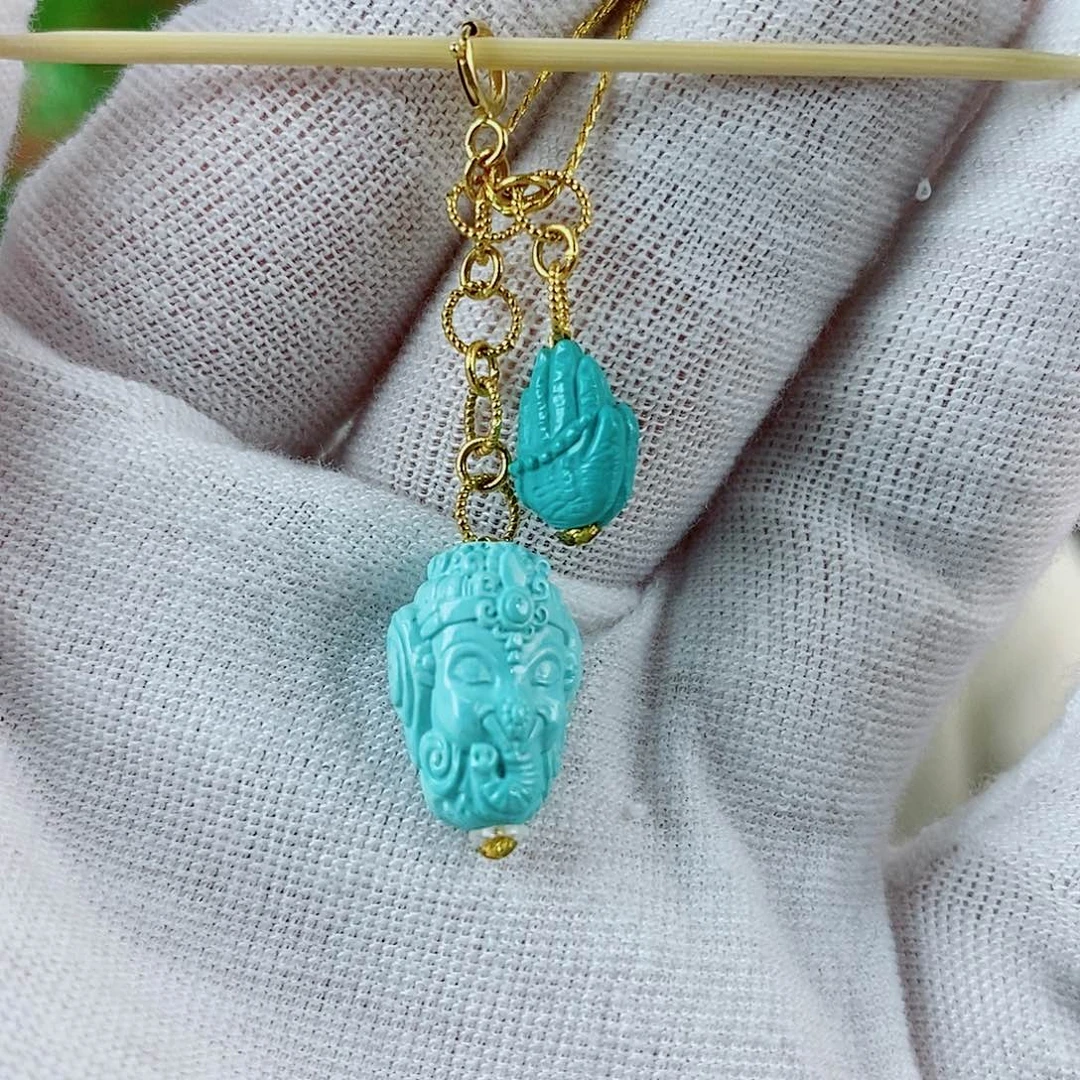 绿松石珠宝奇石18K金镶嵌妙**海