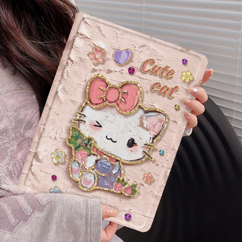 爱心幸运猫ipad air6保护套笔槽ipad pro2024新款mini6平板壳高端