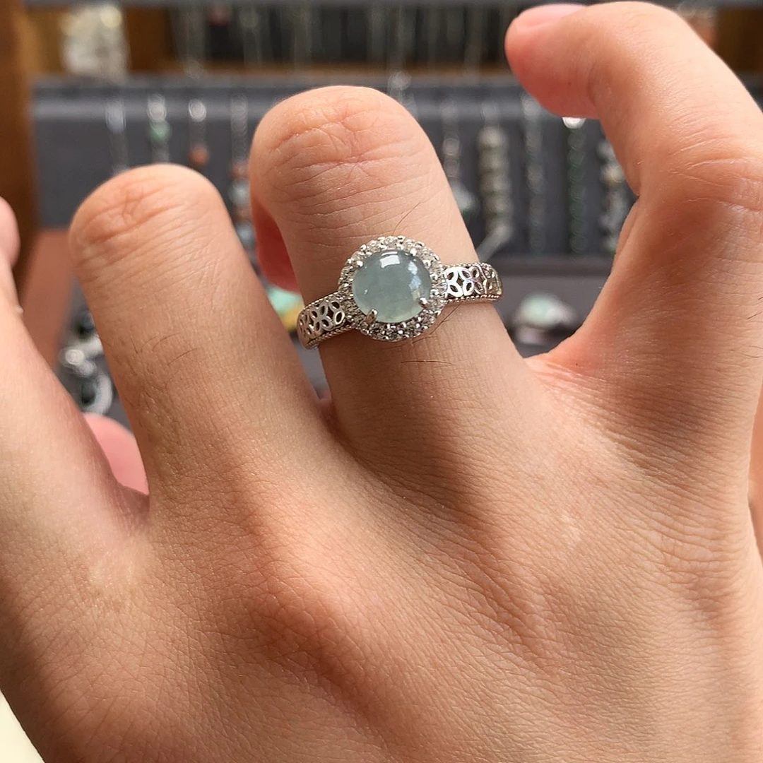 翡翠戒指银S925镶嵌0270