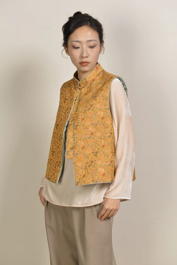 宋锦马甲-新中式国风马甲-五福八宝灵芝纹马甲