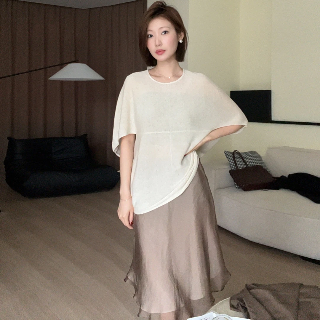 铂金莱赛尔亚麻混纺圆领宽松显瘦针织衫上衣