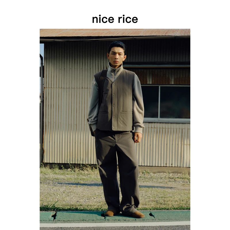 nice rice好饭 25秋季新品斜插袋宽松膝褶休闲长裤男NHQ11085