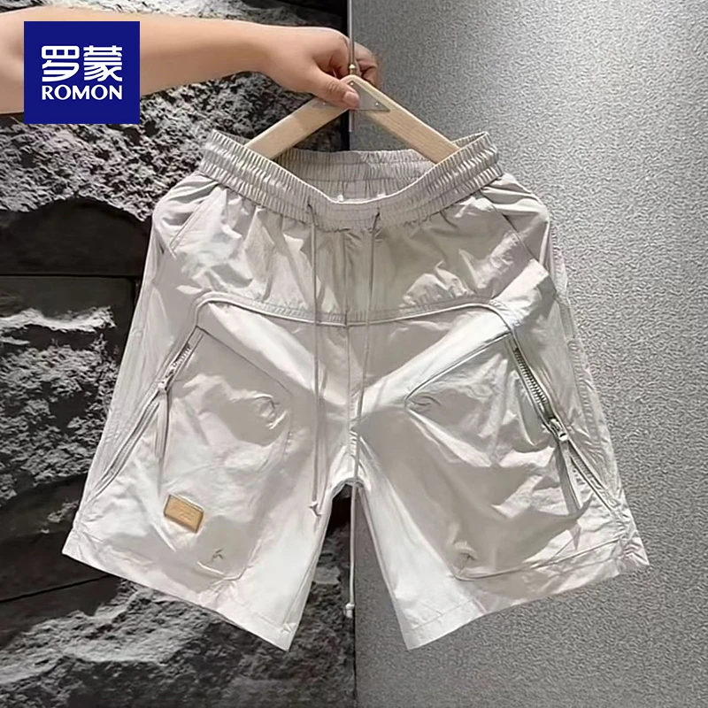 罗蒙日系纯色直筒工装短裤男士夏季潮牌五分中裤透气运动休闲裤子