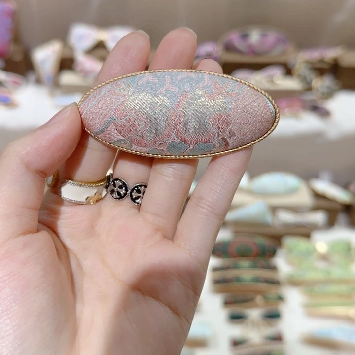 皮质铁合金福利宋锦中椭圆鸭嘴夹