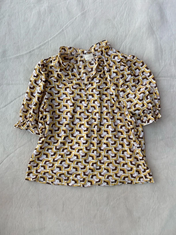 夏季时尚洋气衬衫标准气质轻职风泡泡袖满印打底衫百搭雪纺衫