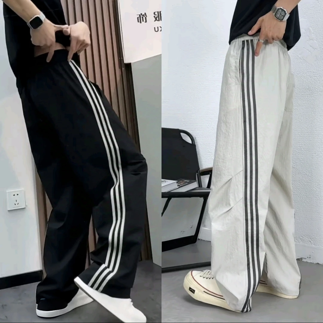 青少年男生夏季潮休闲裤美式夏季织条直筒裤裤子潮流百搭9581