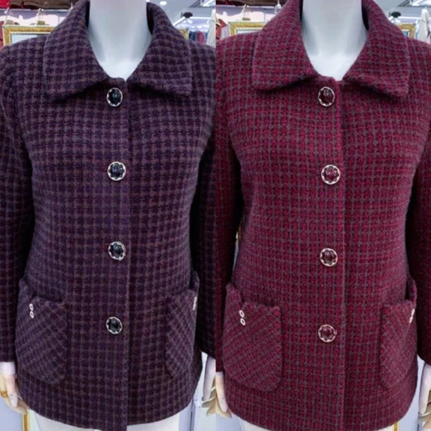 冬季新款翻领加绒妈妈外套