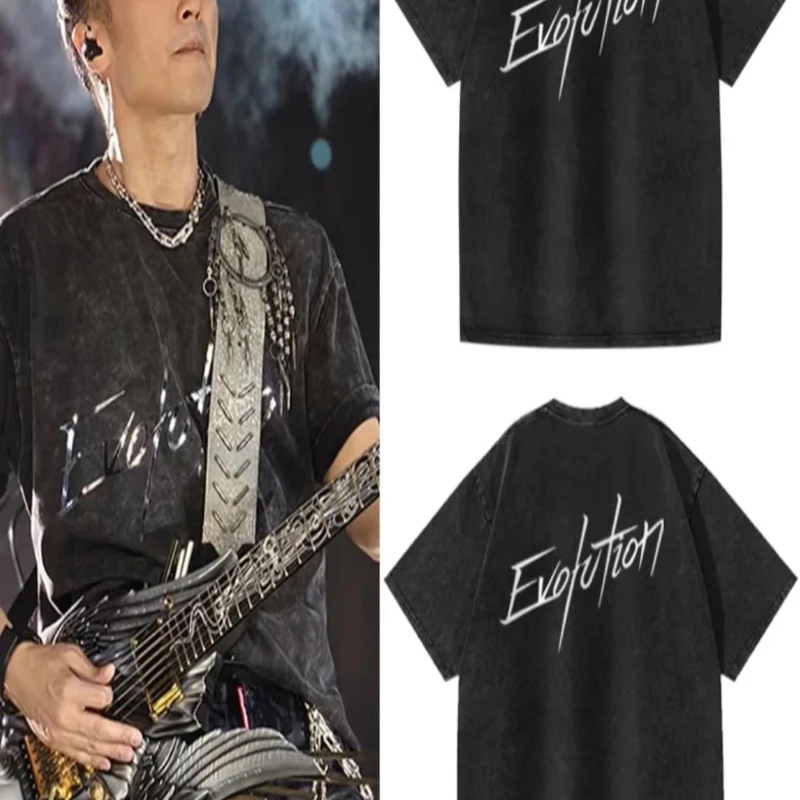 48号链接【霆锋演唱会-镭射-反光】欧洲站圆领纯棉宽松潮短袖T恤869