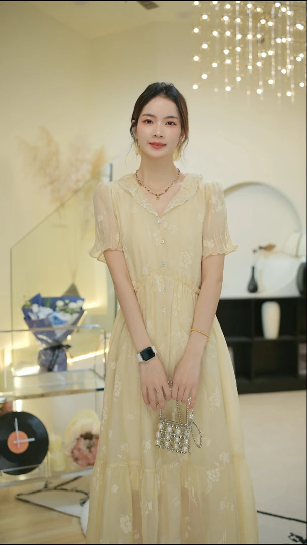 晨曦少女【本心】夏季新款立体绣花蕾丝高级感仙女裙5215