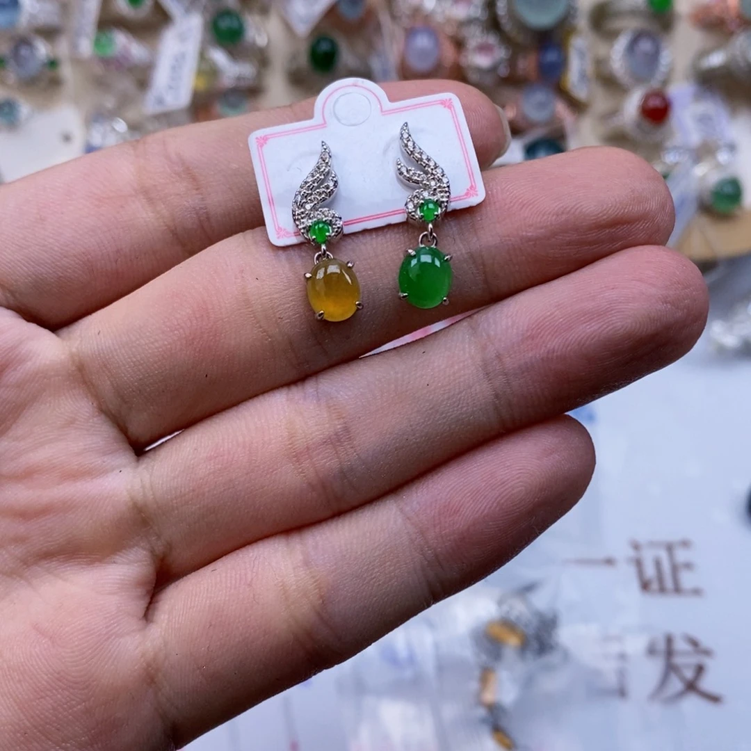翡翠戒指银S925镶嵌天然缅甸翡翠a货