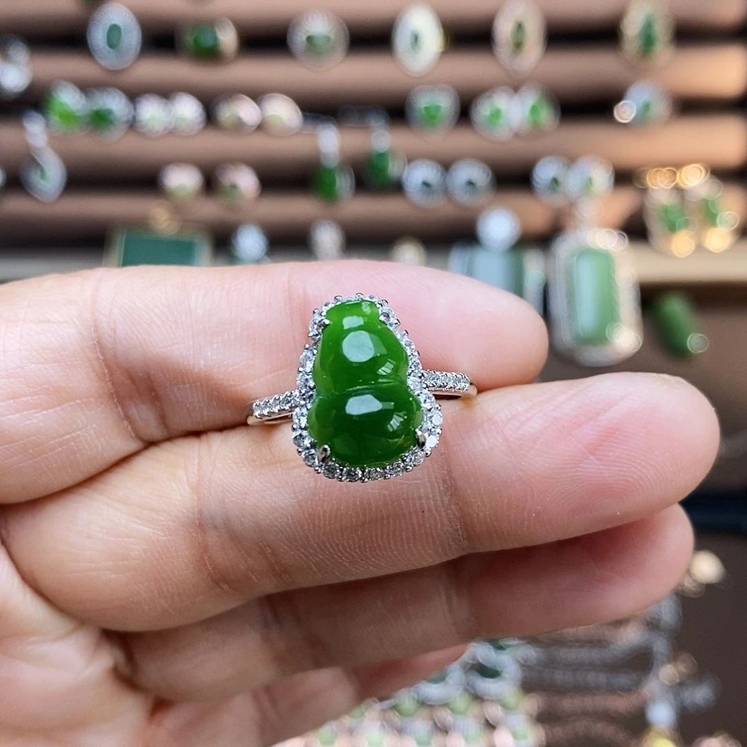 吊坠(不含链)银S925镶嵌和田玉（碧玉）戒指