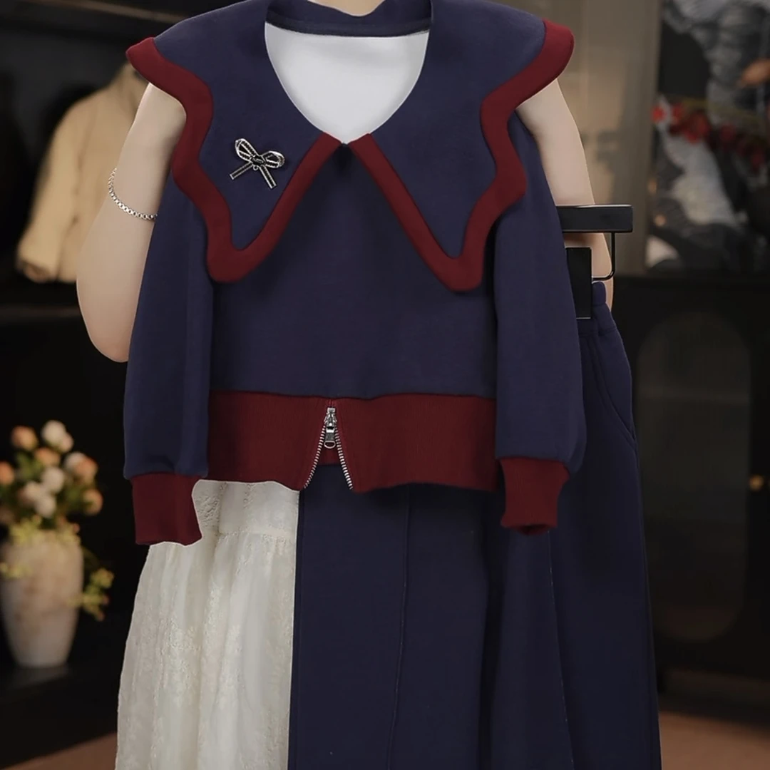 现货【米拉】女童2025春季新款洋气连帽外套宽松运动裤两件套套装