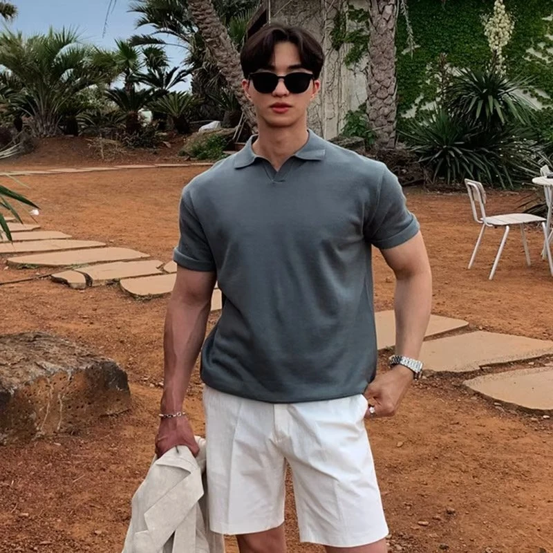 夏季纯色翻领短袖polo衫男士百搭透气商务休闲上衣男装春夏款