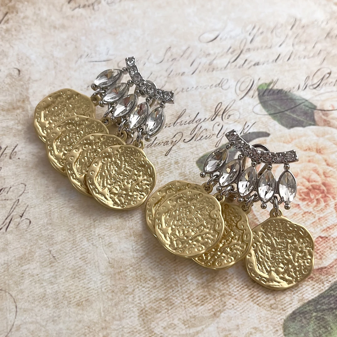 黄铜耳饰 ForeverCharm中古宫廷风金色圆形流苏耳钉