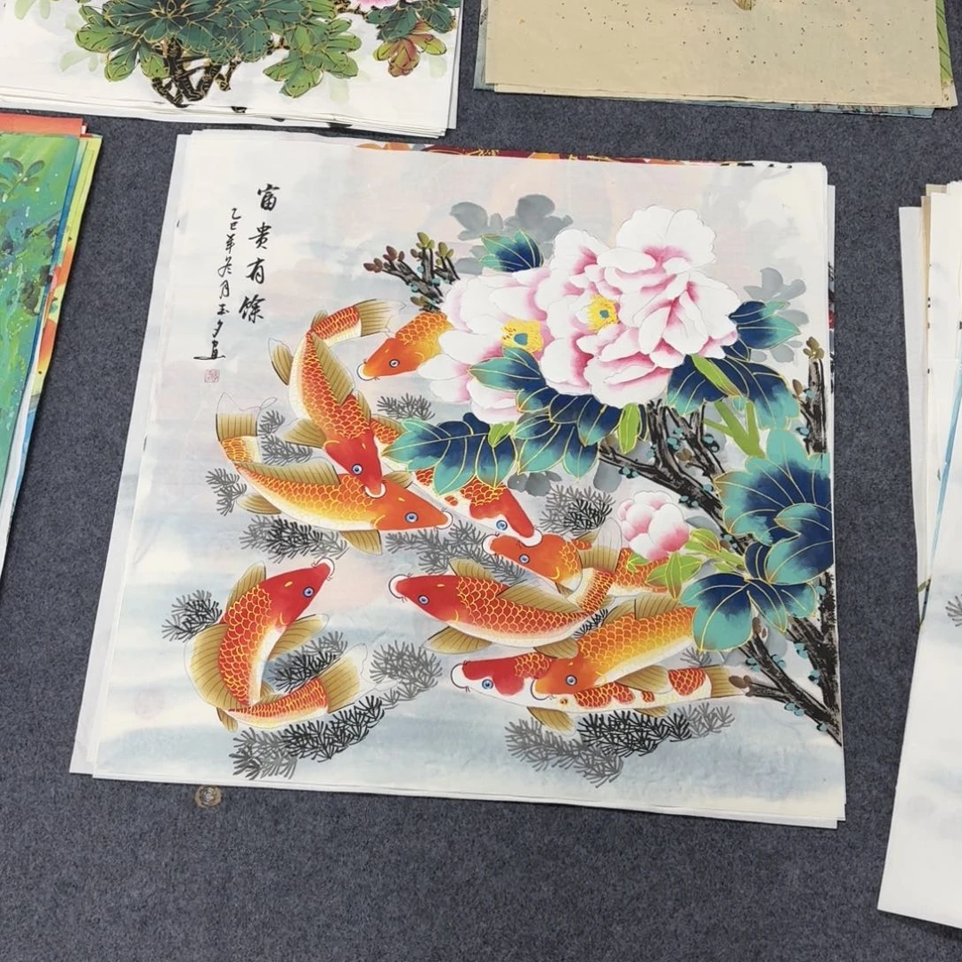 国画68×68金线鱼手绘画画画