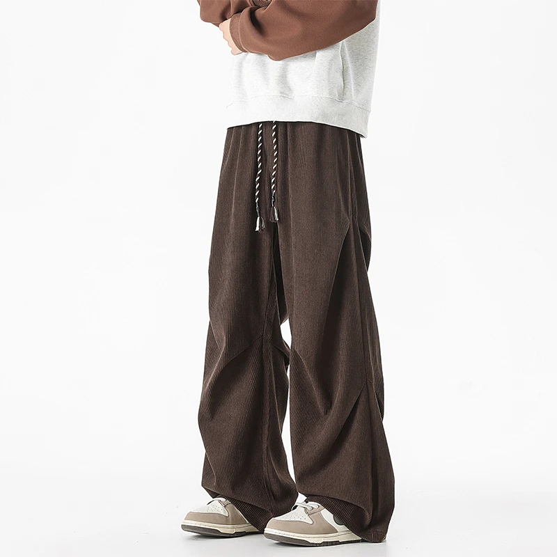 2025新款灯芯绒拖地休闲裤折皱裤阔腿宽松裤秋冬季男款潮痞帅903