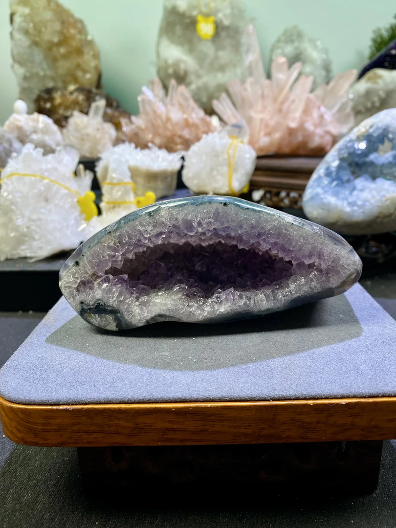 紫水晶钱袋摆件 矿标中式玄关书房摆件桌面大嘴来财