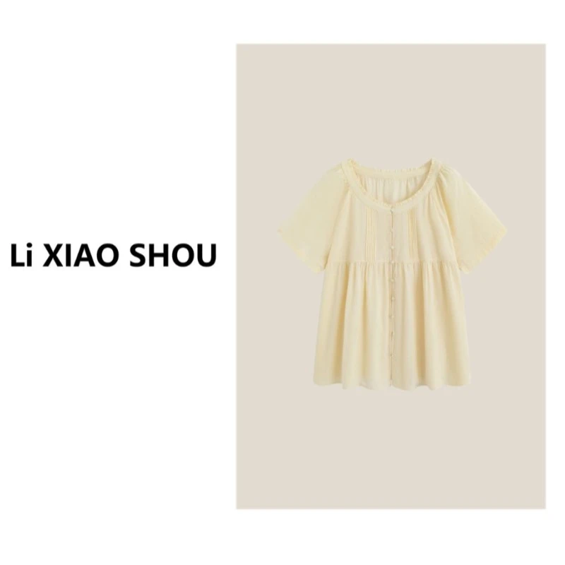 【李小瘦大码女装】夏季气质简约时尚感休闲短袖上衣1200D